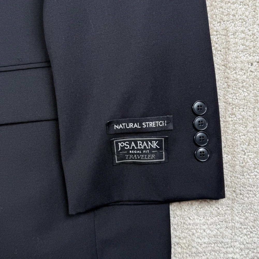 NEW Jos A Bank Mens 48S Black Traveler Regal Fit Wool Blazer Sport Coat